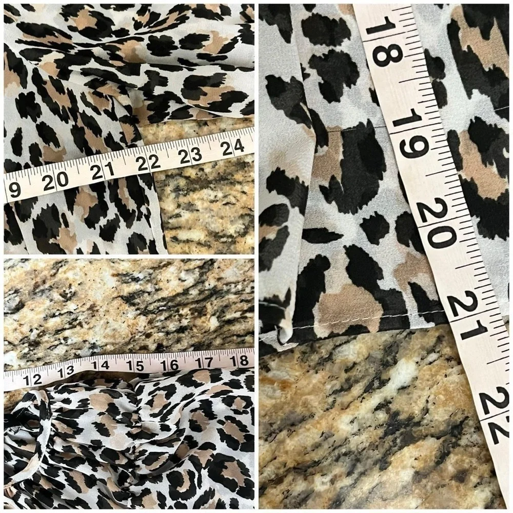 Banana Republic Sheer Leopard Blouse Women’s S Ruched Neck Puff Sleeve Peasent